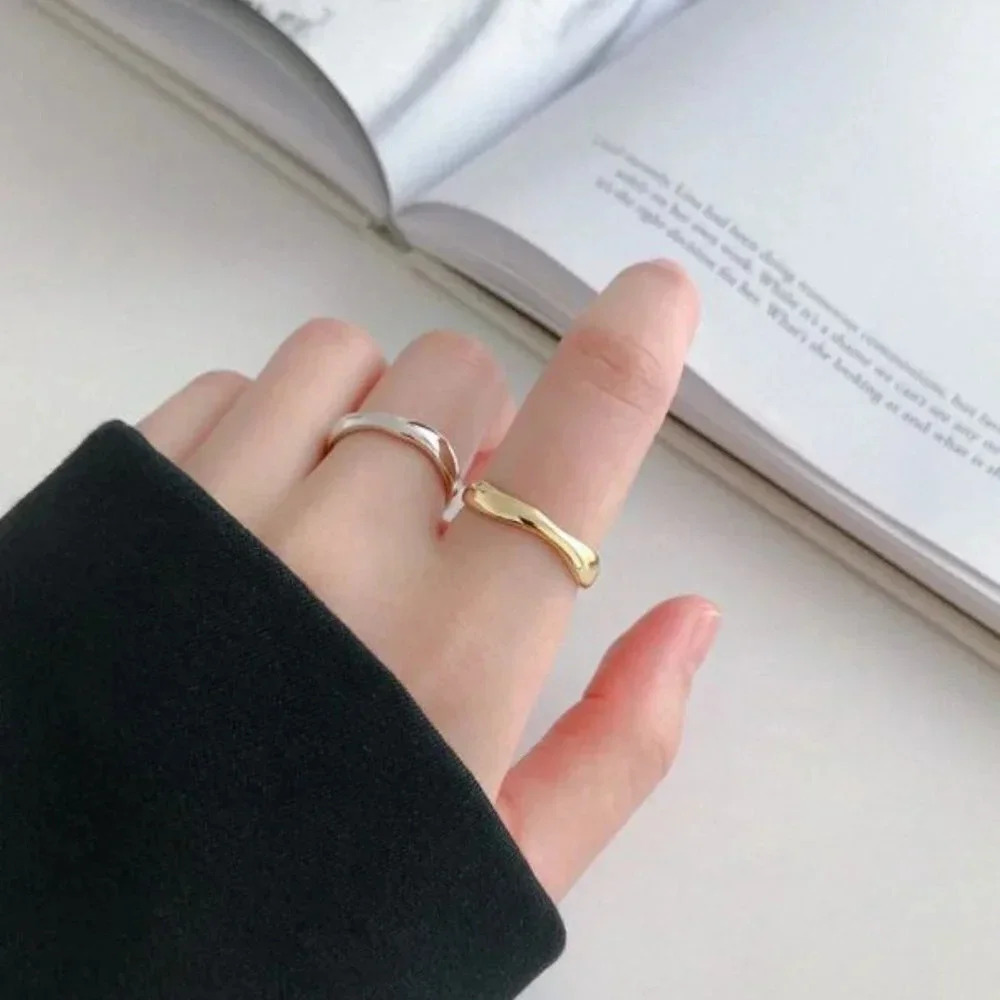 Minimalist 925 Sterling Silver Wave Open Ring Silver or Gold